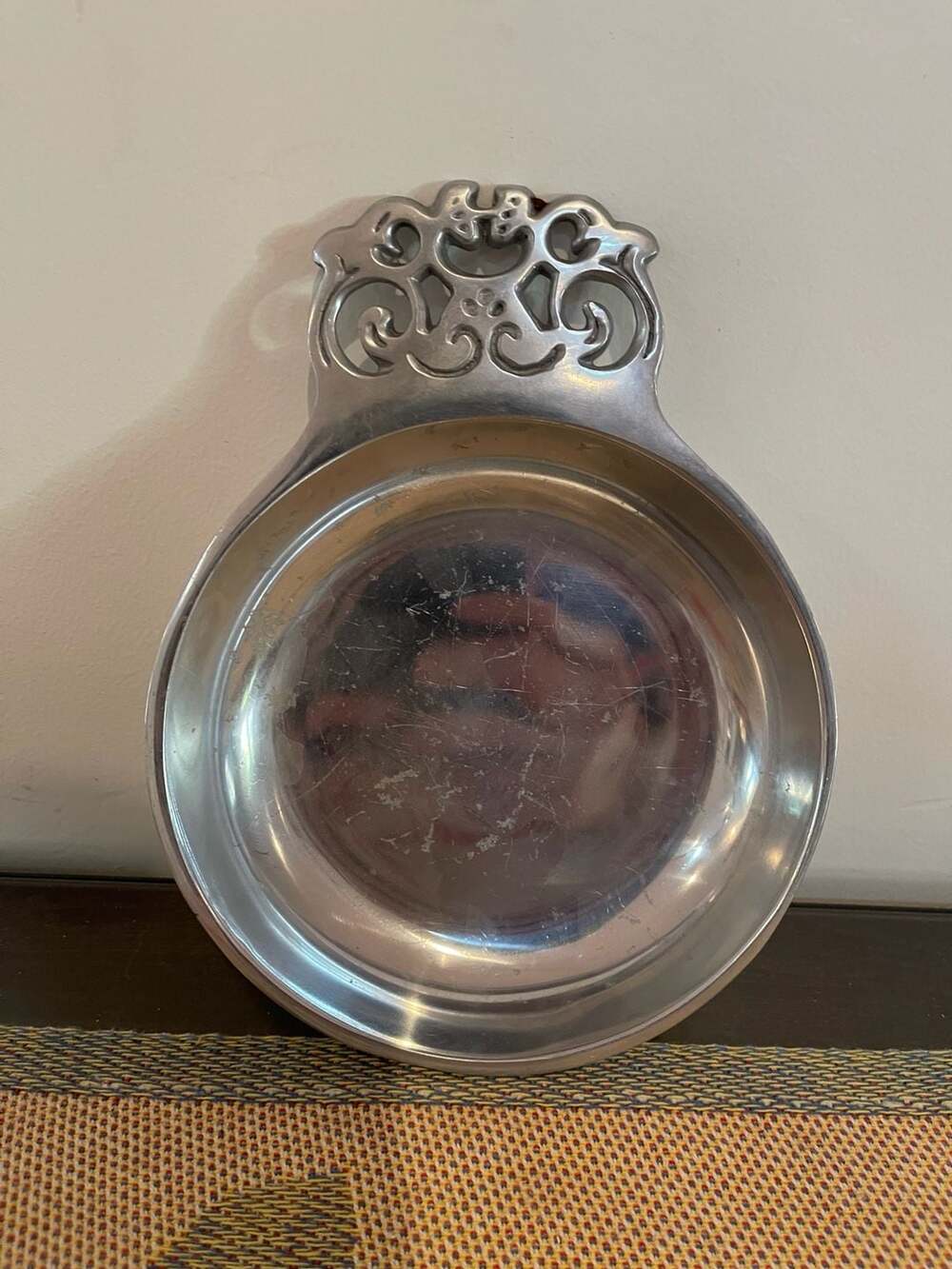 Vintage Nambe #223 Retired Metal Serving Bowl or Trinket Tray w Handle
